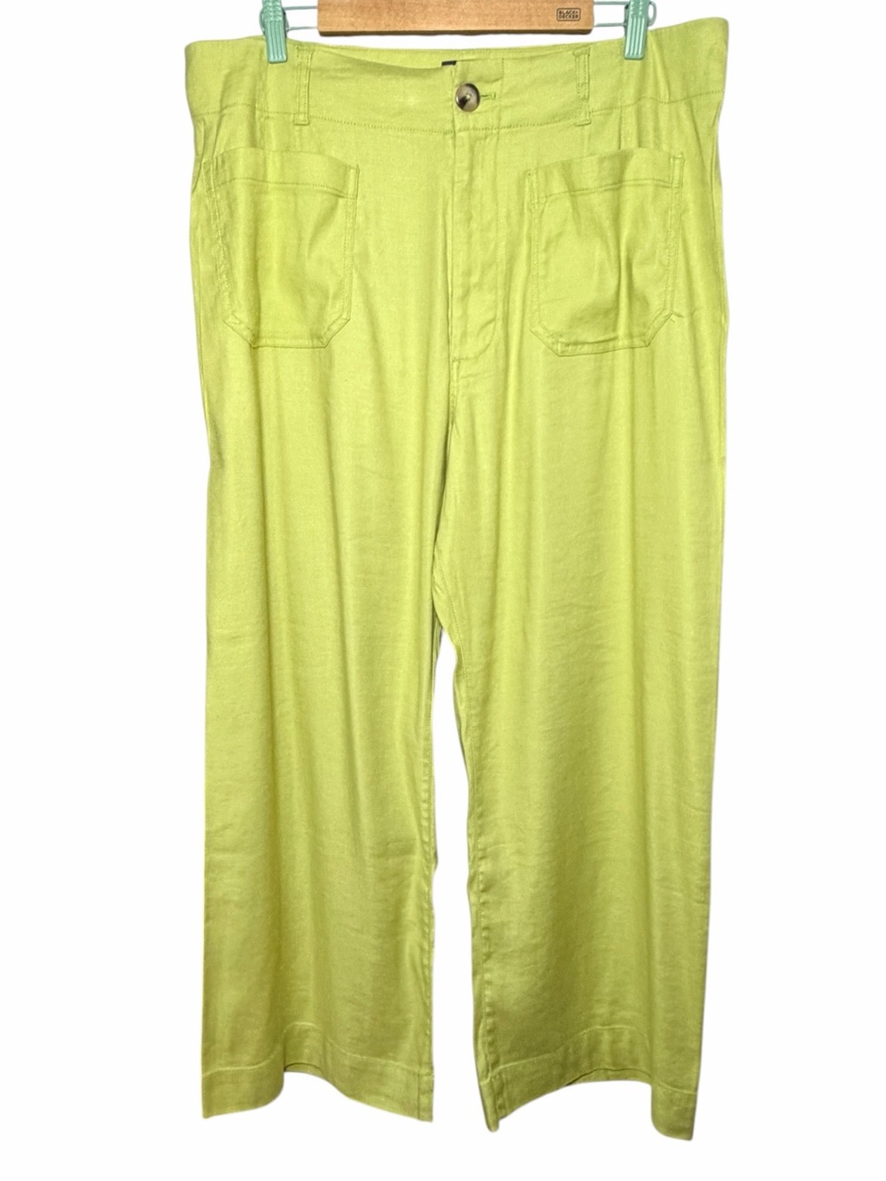 Maeve Anthropologie The Colette Wide Leg Linen Green Size 34 - Picture 2 of 6